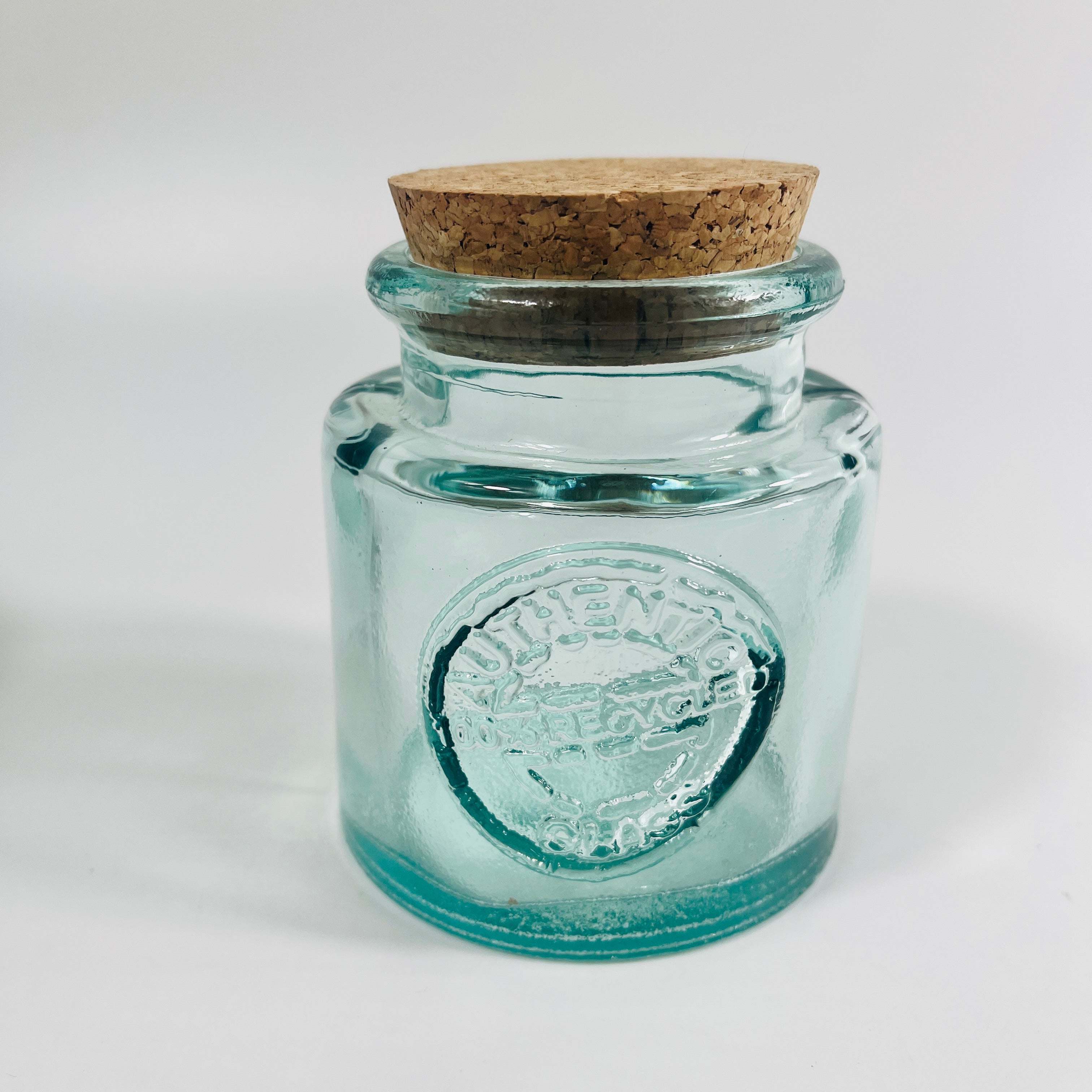 Recycled Glass Round Authentic Storage Jar with a Cork Lid