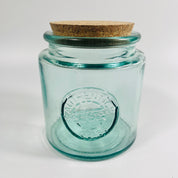 Recycled Glass Round Authentic Storage Jar with a Cork Lid