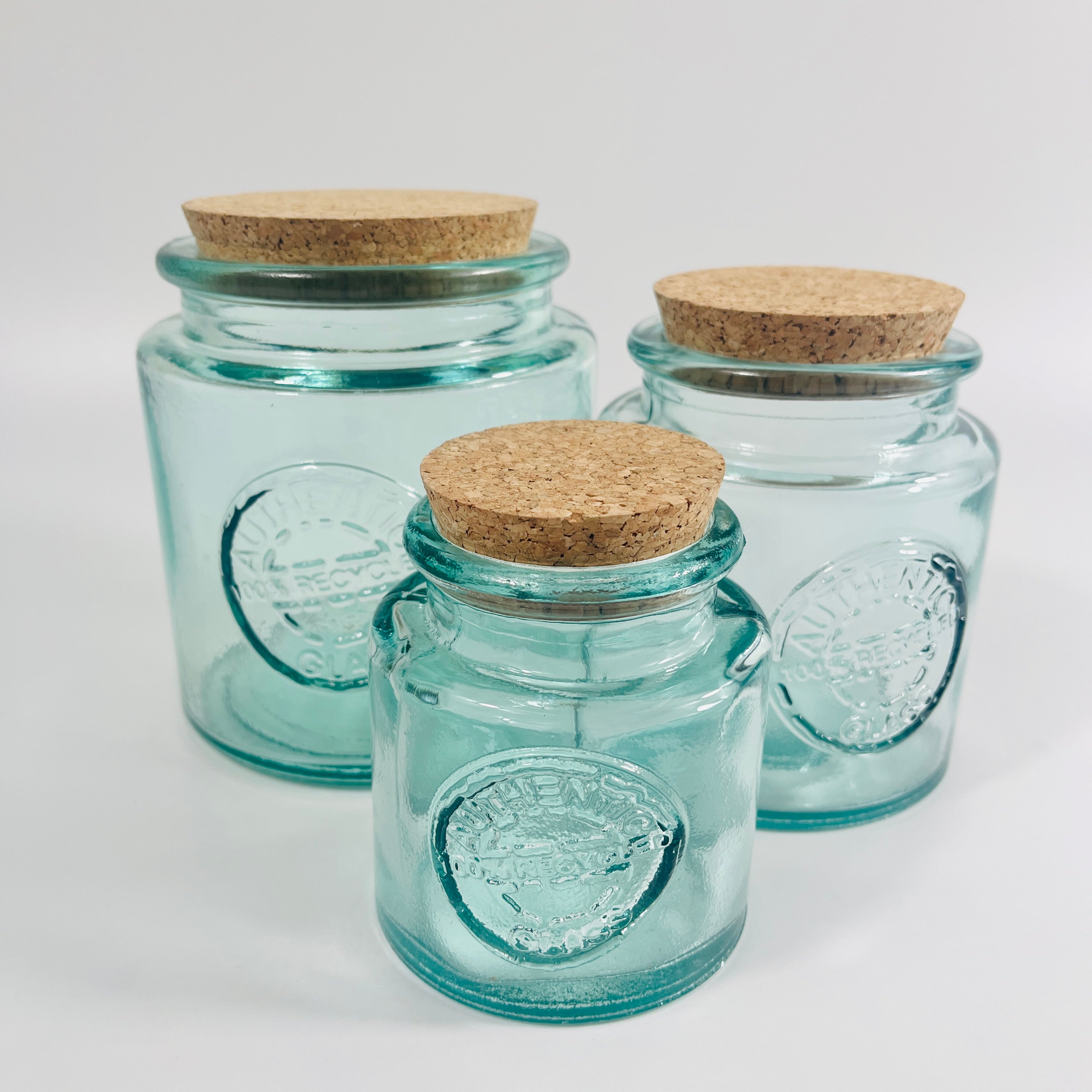 Recycled Glass Round Authentic Storage Jar with a Cork Lid