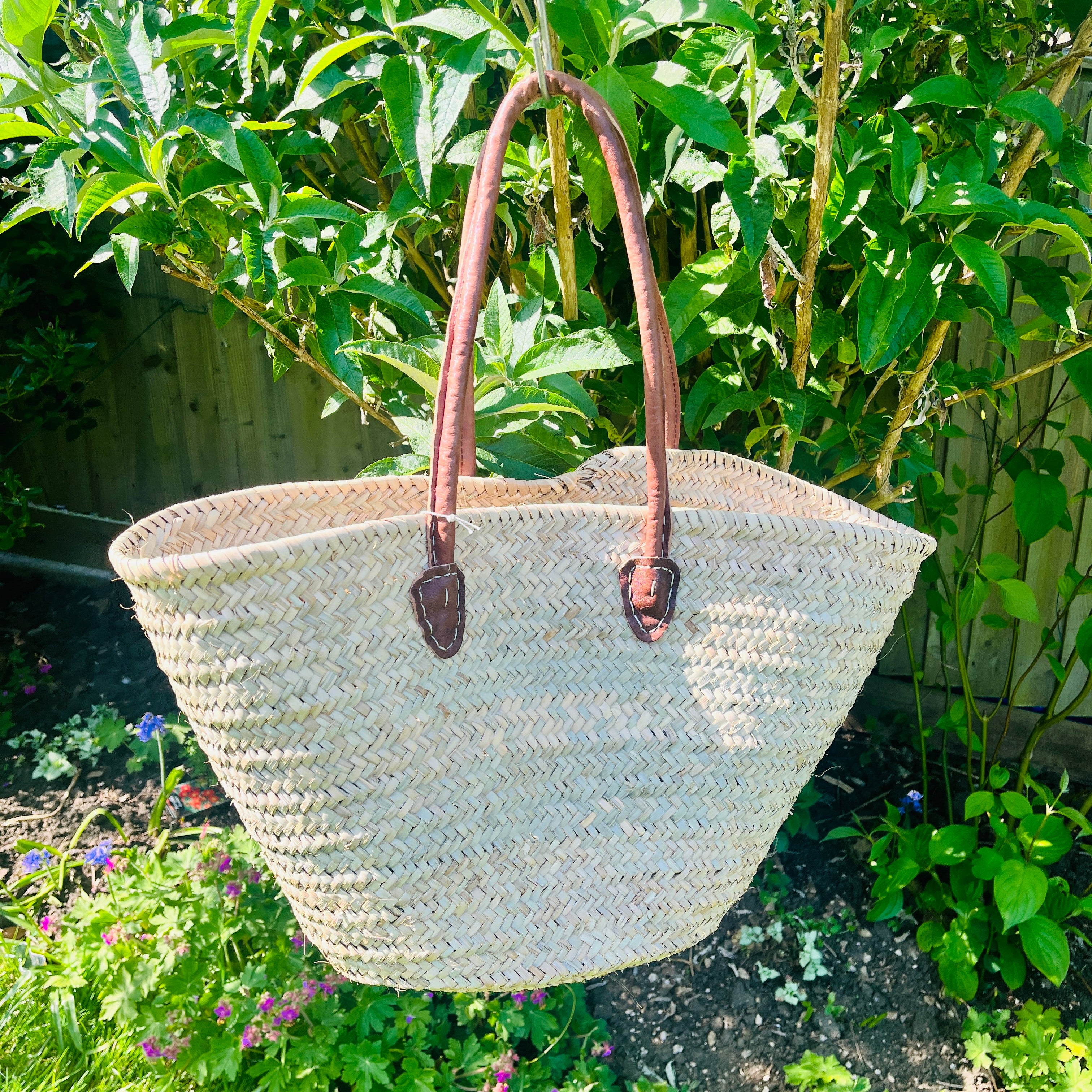 French shopper Moroccan Handmade Basket-Beach Bag-Leather Handled Basket