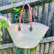 French shopper Moroccan Handmade Basket-Beach Bag-Leather Handled Basket