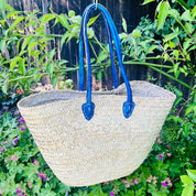 French shopper Moroccan Handmade Basket-Beach Bag-Leather Handled Basket