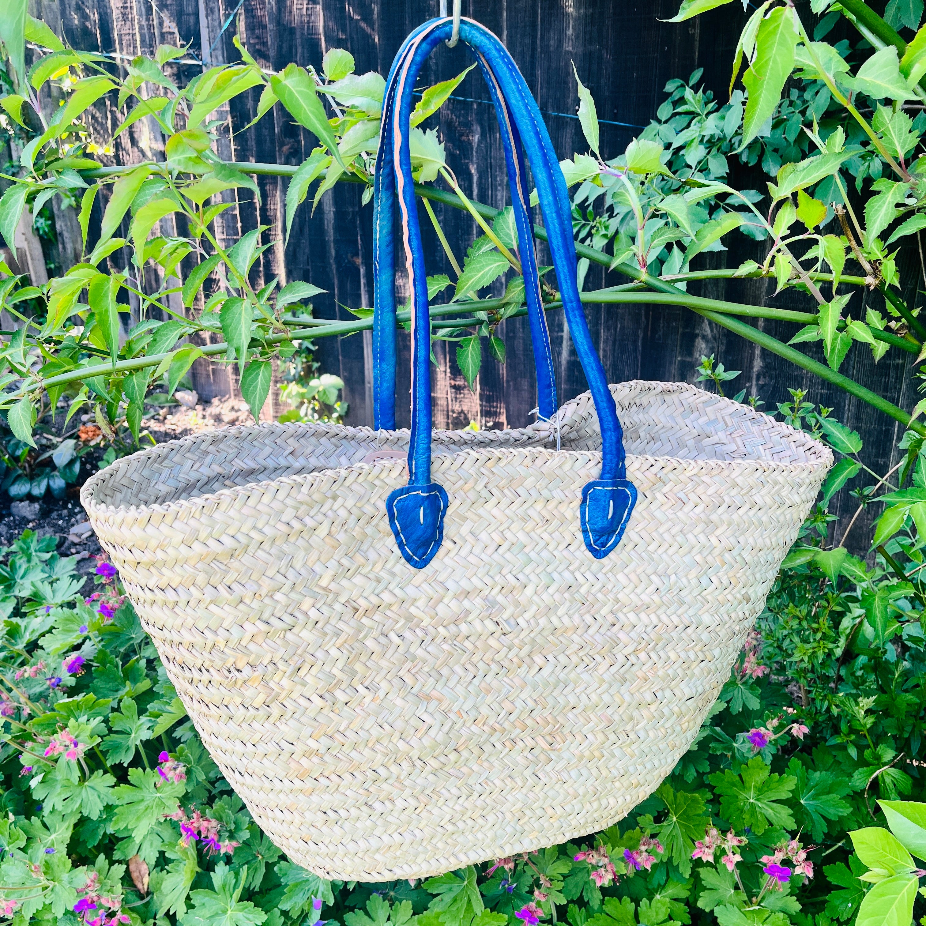 French shopper Moroccan Handmade Basket-Beach Bag-Leather Handled Basket