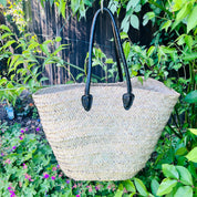 French shopper Moroccan Handmade Basket-Beach Bag-Leather Handled Basket