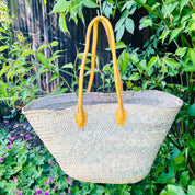 French shopper Moroccan Handmade Basket-Beach Bag-Leather Handled Basket