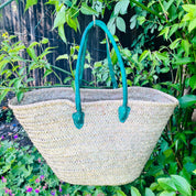 French shopper Moroccan Handmade Basket-Beach Bag-Leather Handled Basket