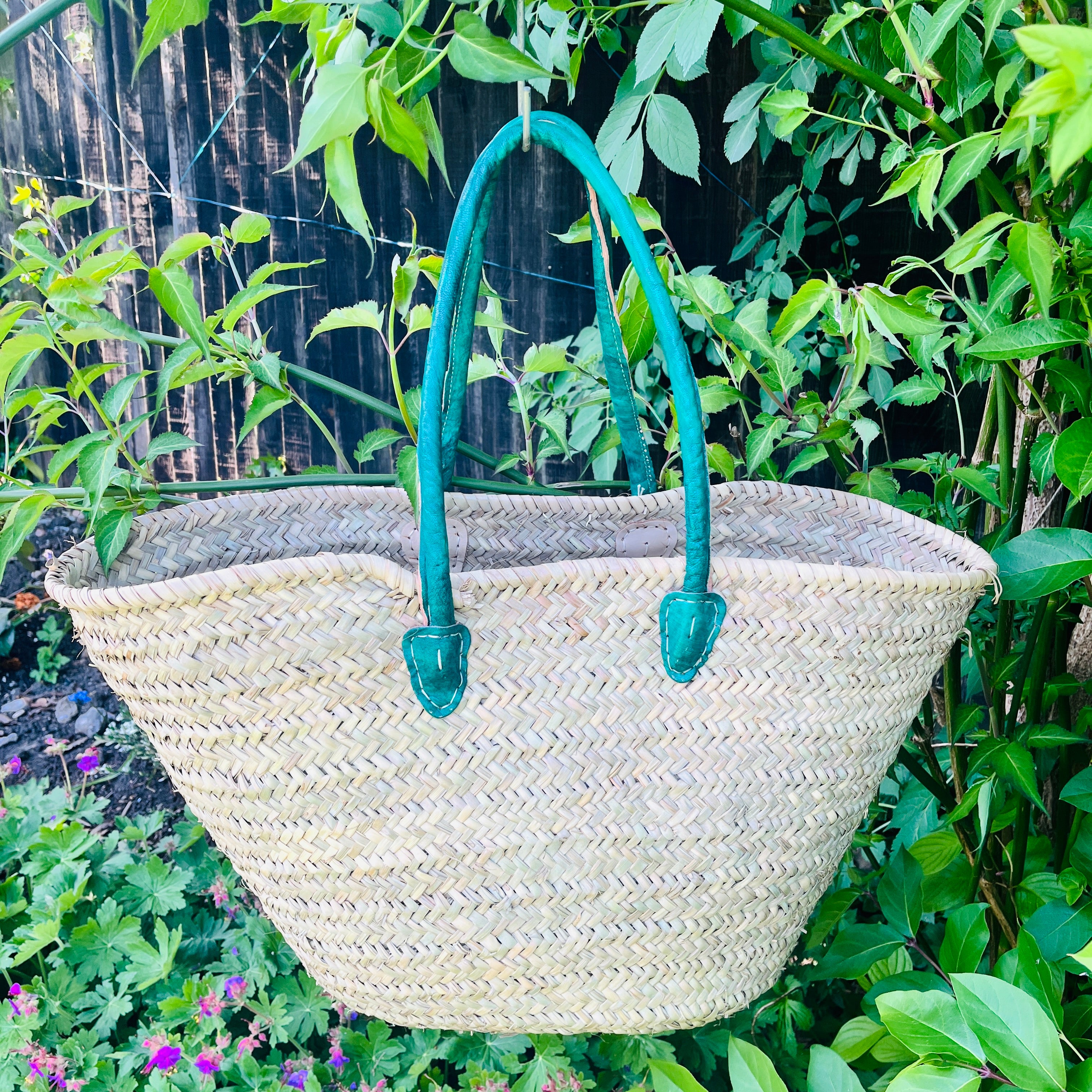 French shopper Moroccan Handmade Basket-Beach Bag-Leather Handled Basket
