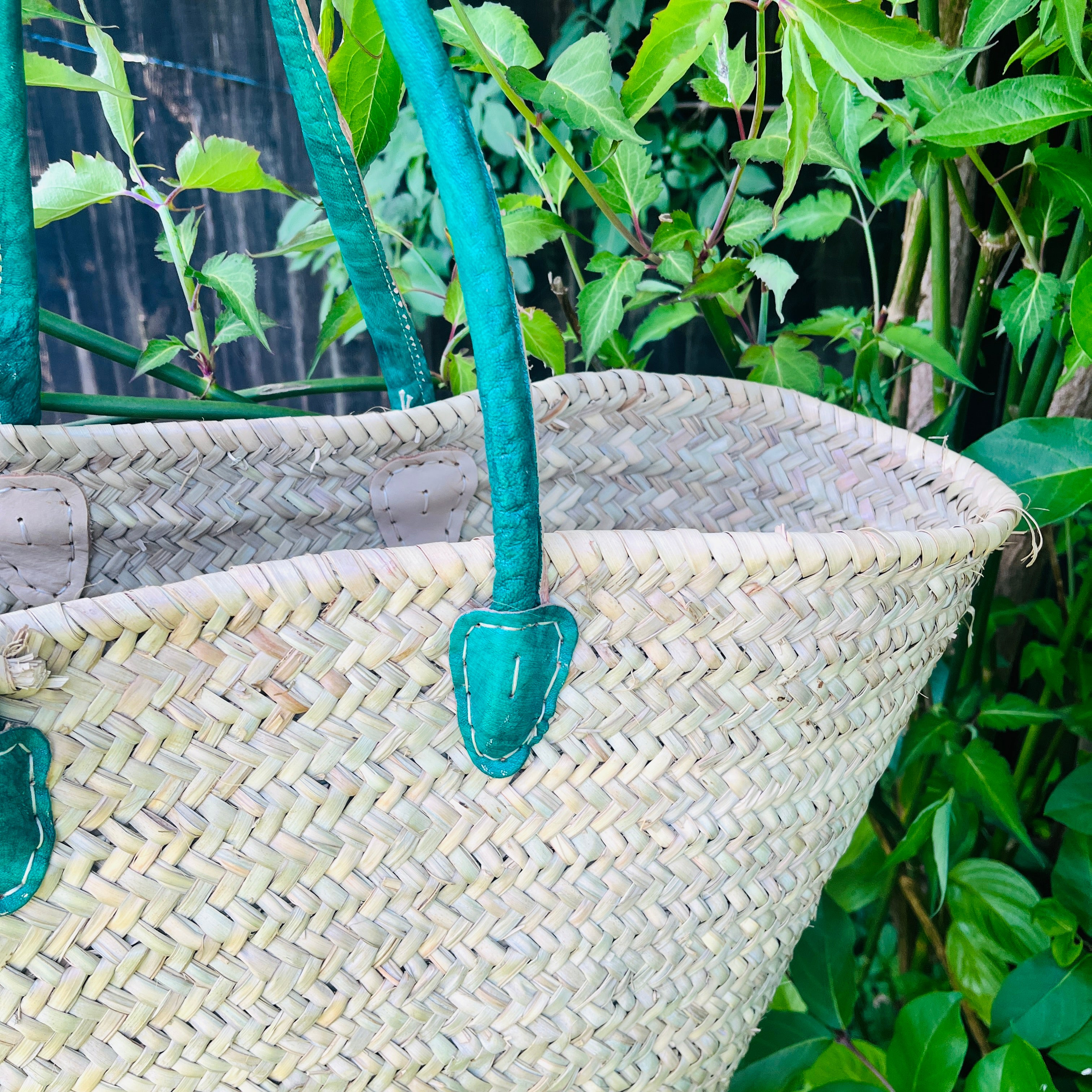 French shopper Moroccan Handmade Basket-Beach Bag-Leather Handled Basket