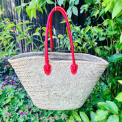 French shopper Moroccan Handmade Basket-Beach Bag-Leather Handled Basket