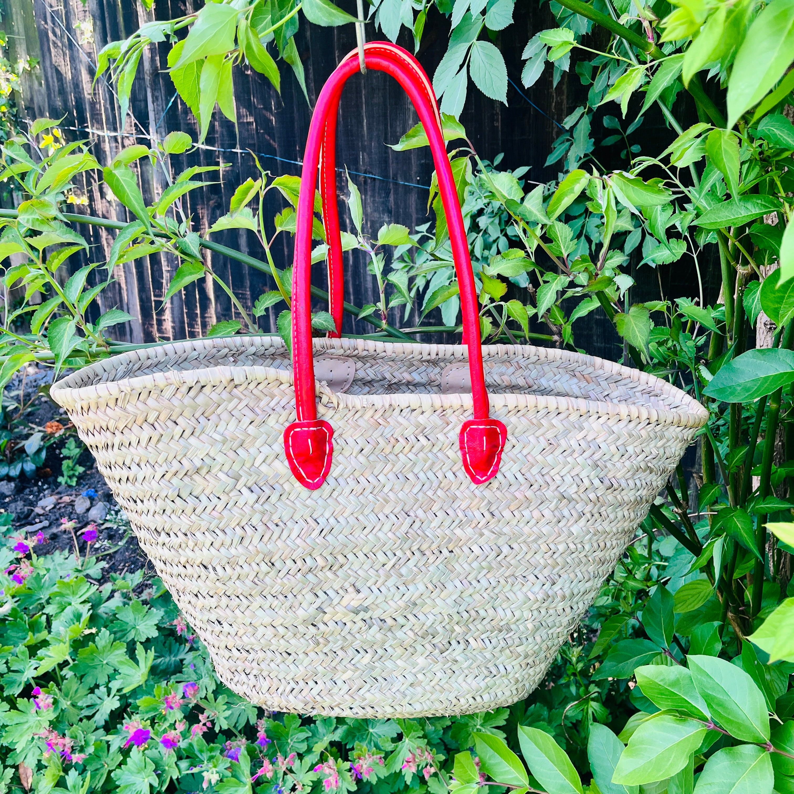 French shopper Moroccan Handmade Basket-Beach Bag-Leather Handled Basket