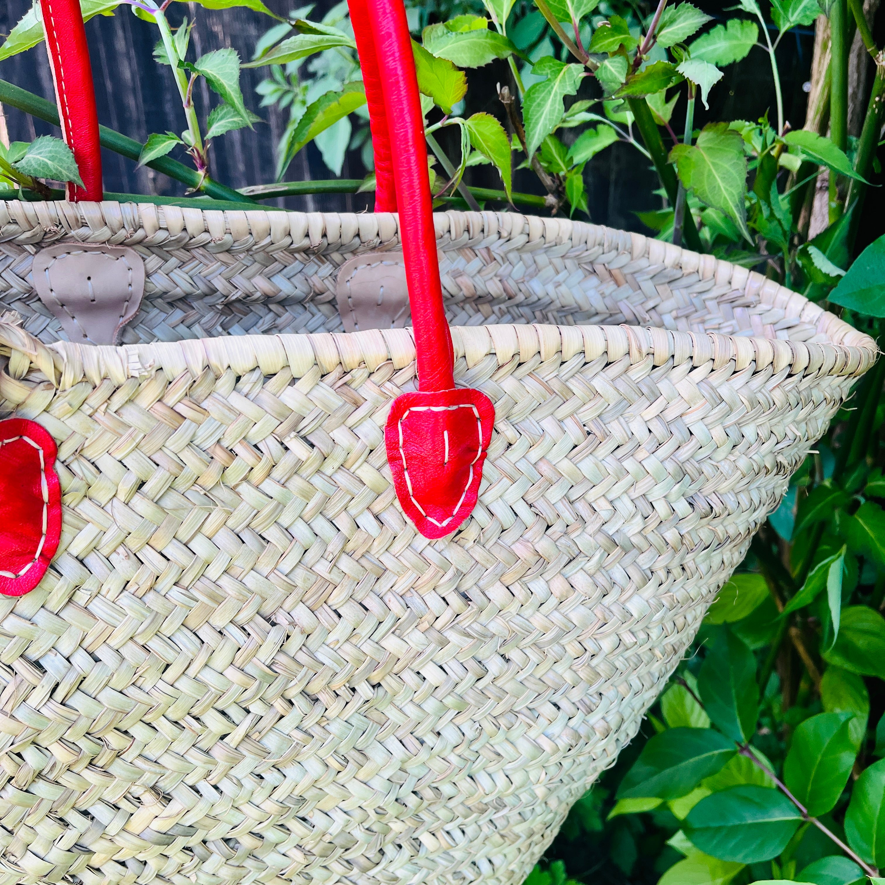 French shopper Moroccan Handmade Basket-Beach Bag-Leather Handled Basket