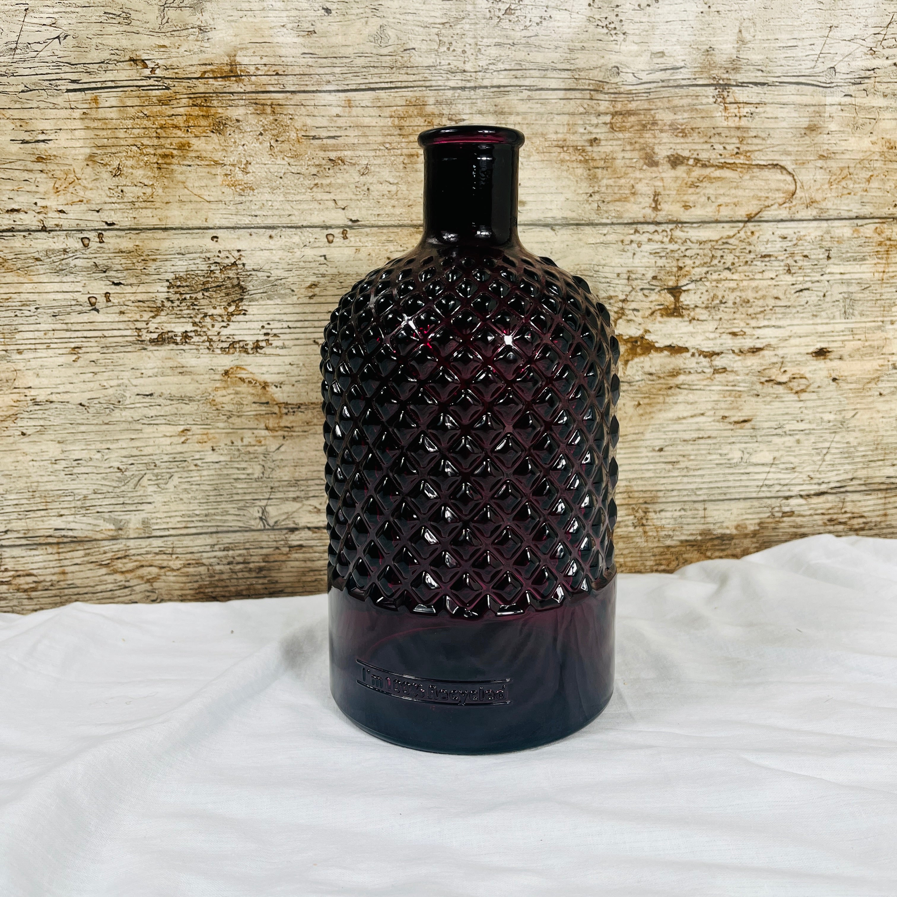 Recycled Glass Diamond Pattern Bottle Vase 22cm