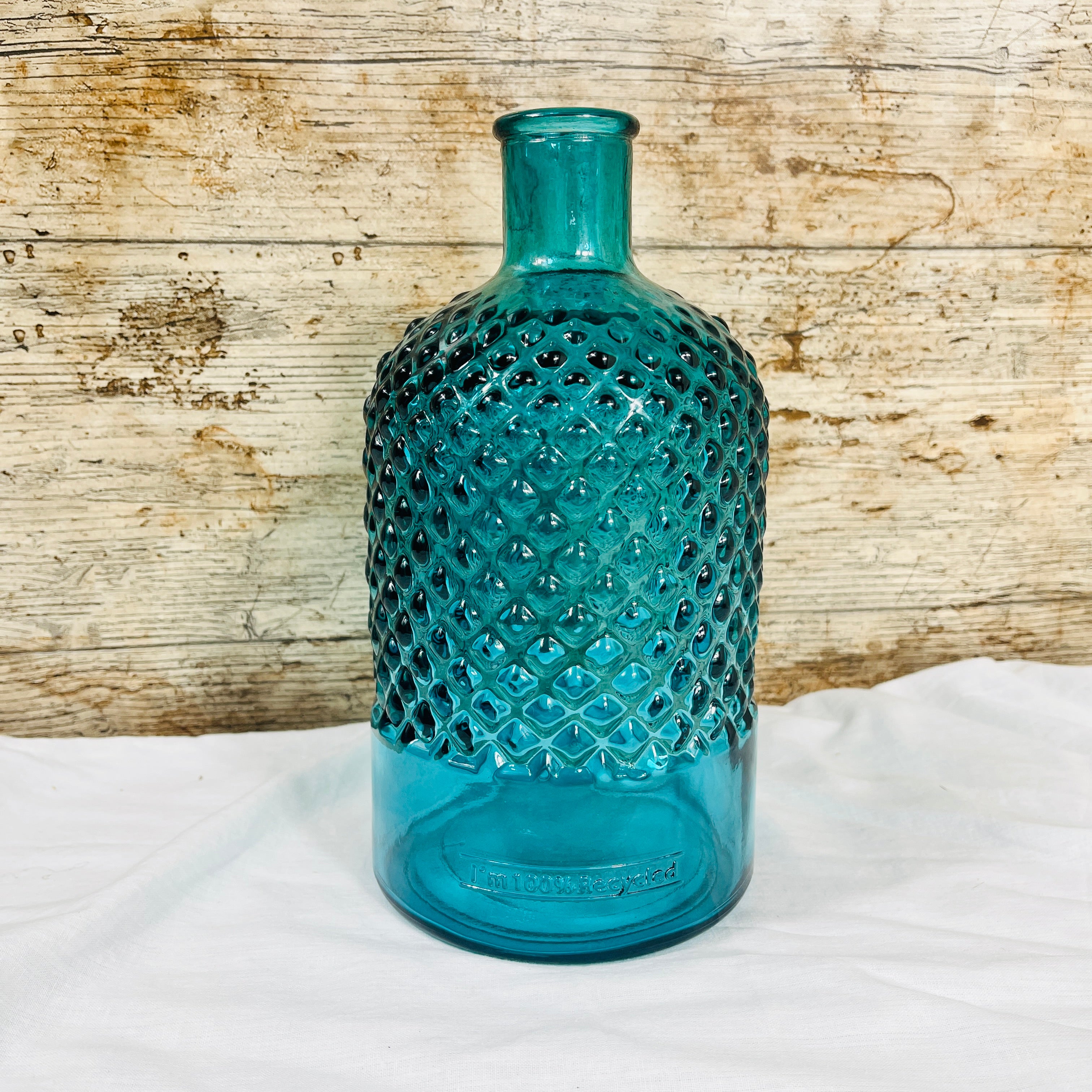 Recycled Glass Diamond Pattern Bottle Vase 22cm