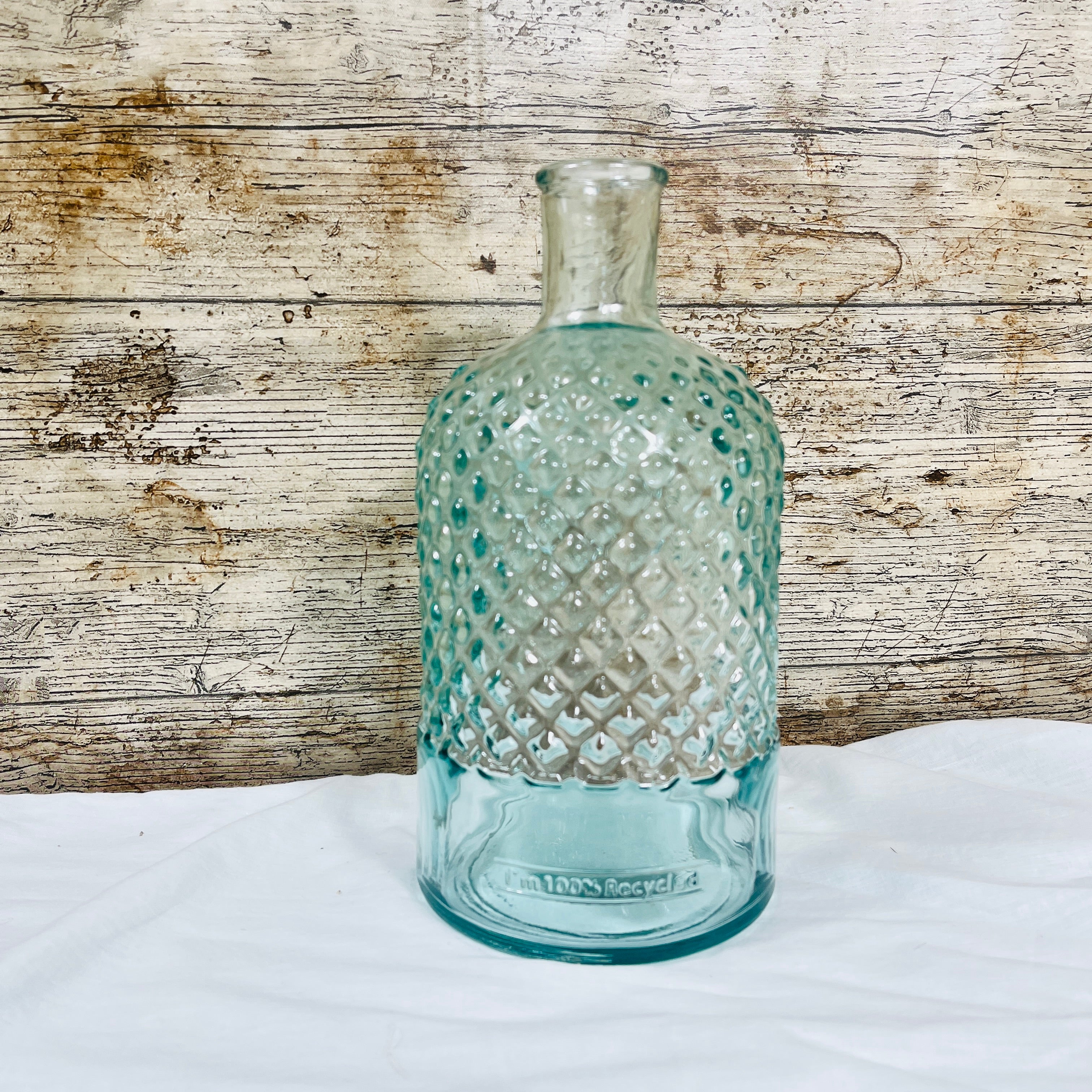 Recycled Glass Diamond Pattern Bottle Vase 22cm