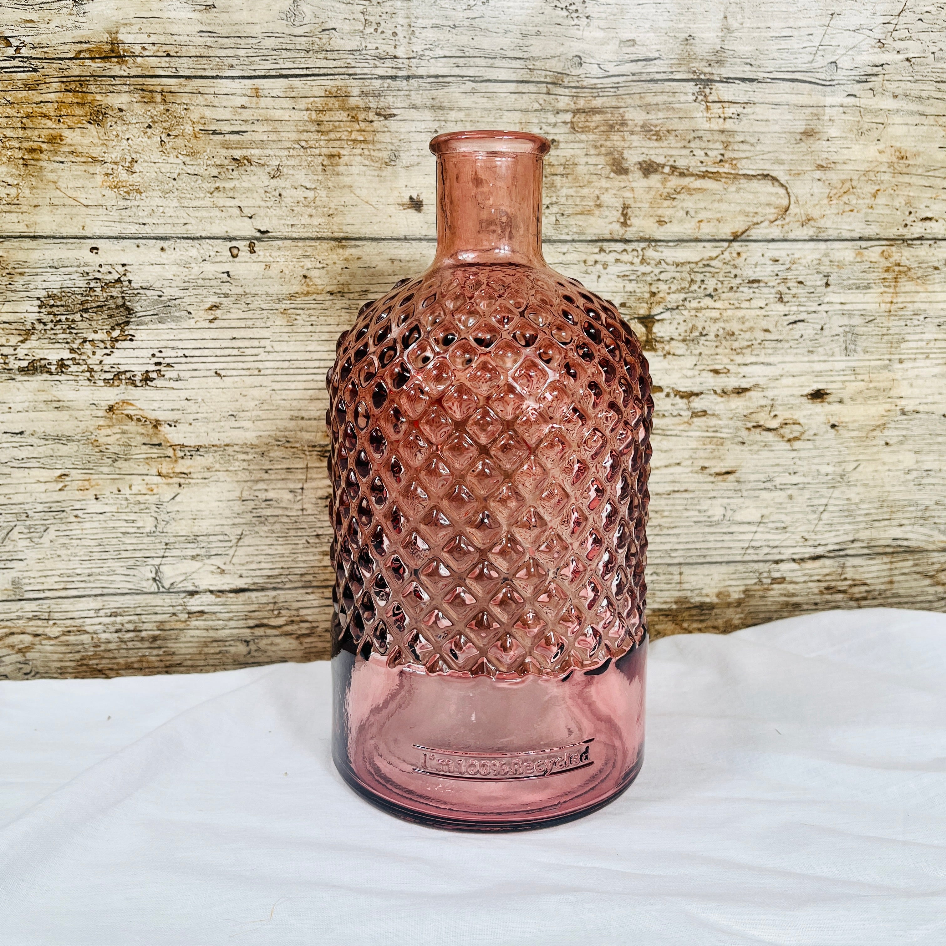 Recycled Glass Diamond Pattern Bottle Vase 22cm