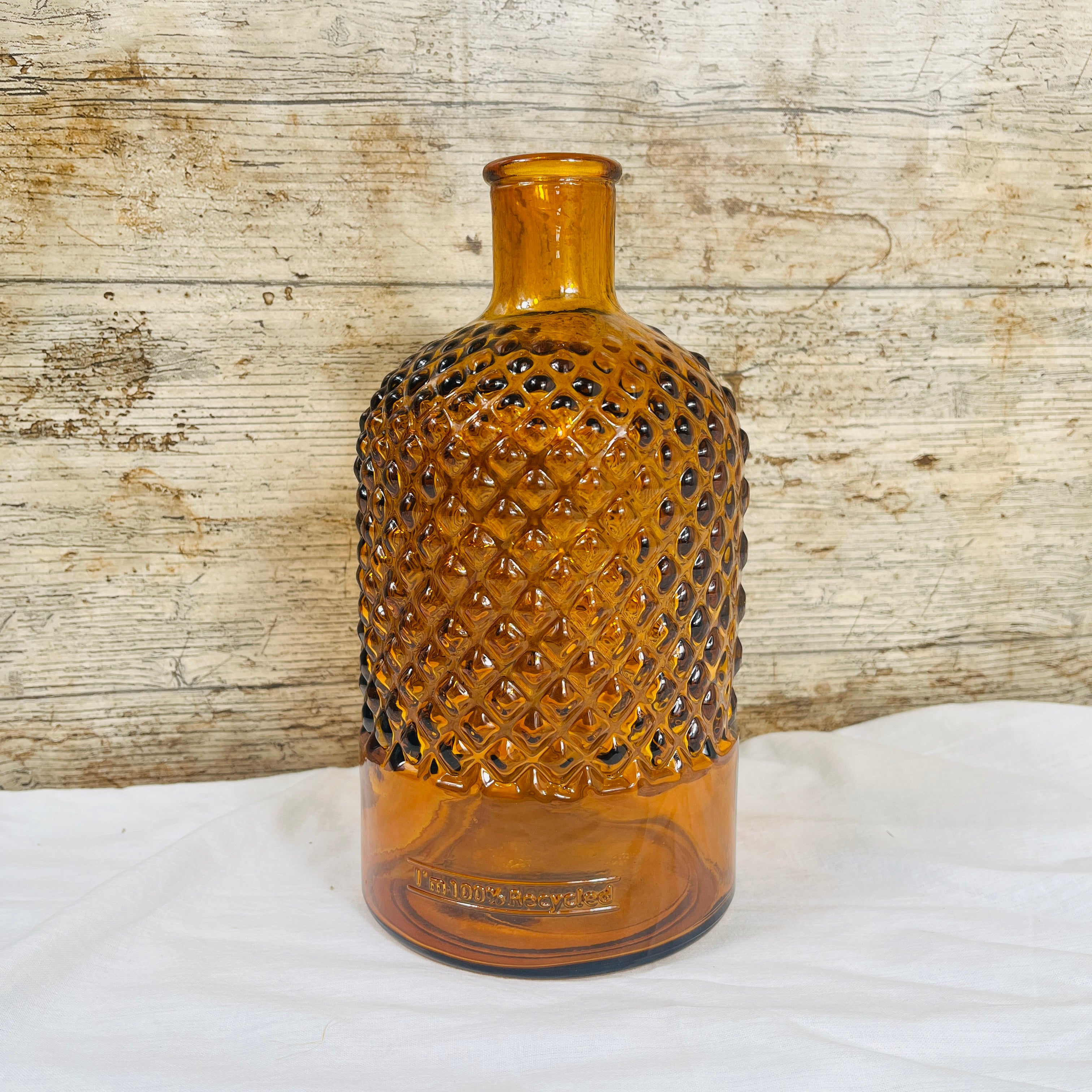 Recycled Glass Diamond Pattern Bottle Vase 22cm