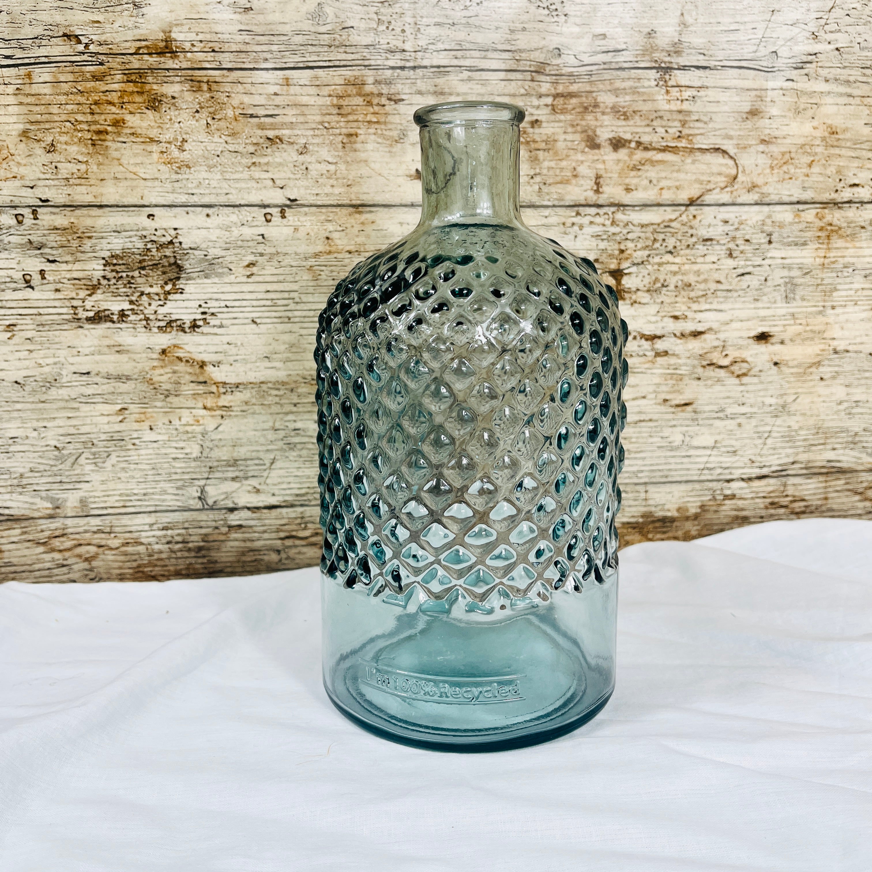 Recycled Glass Diamond Pattern Bottle Vase 22cm