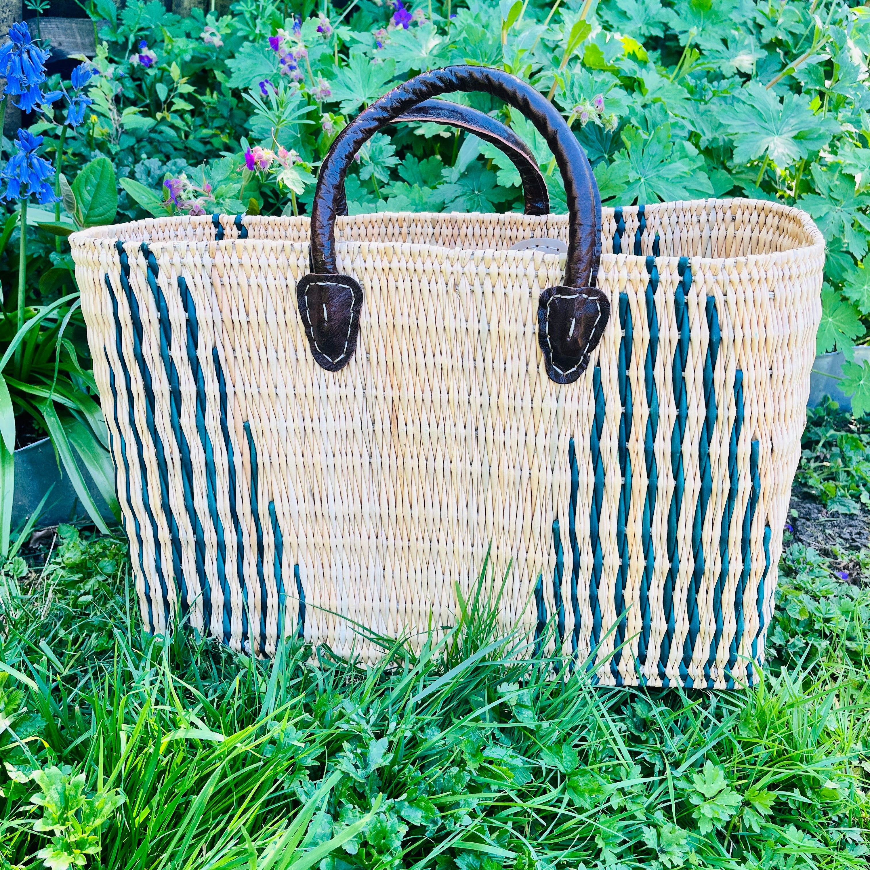 Moroccan Handmade Basket Green Reed Tote