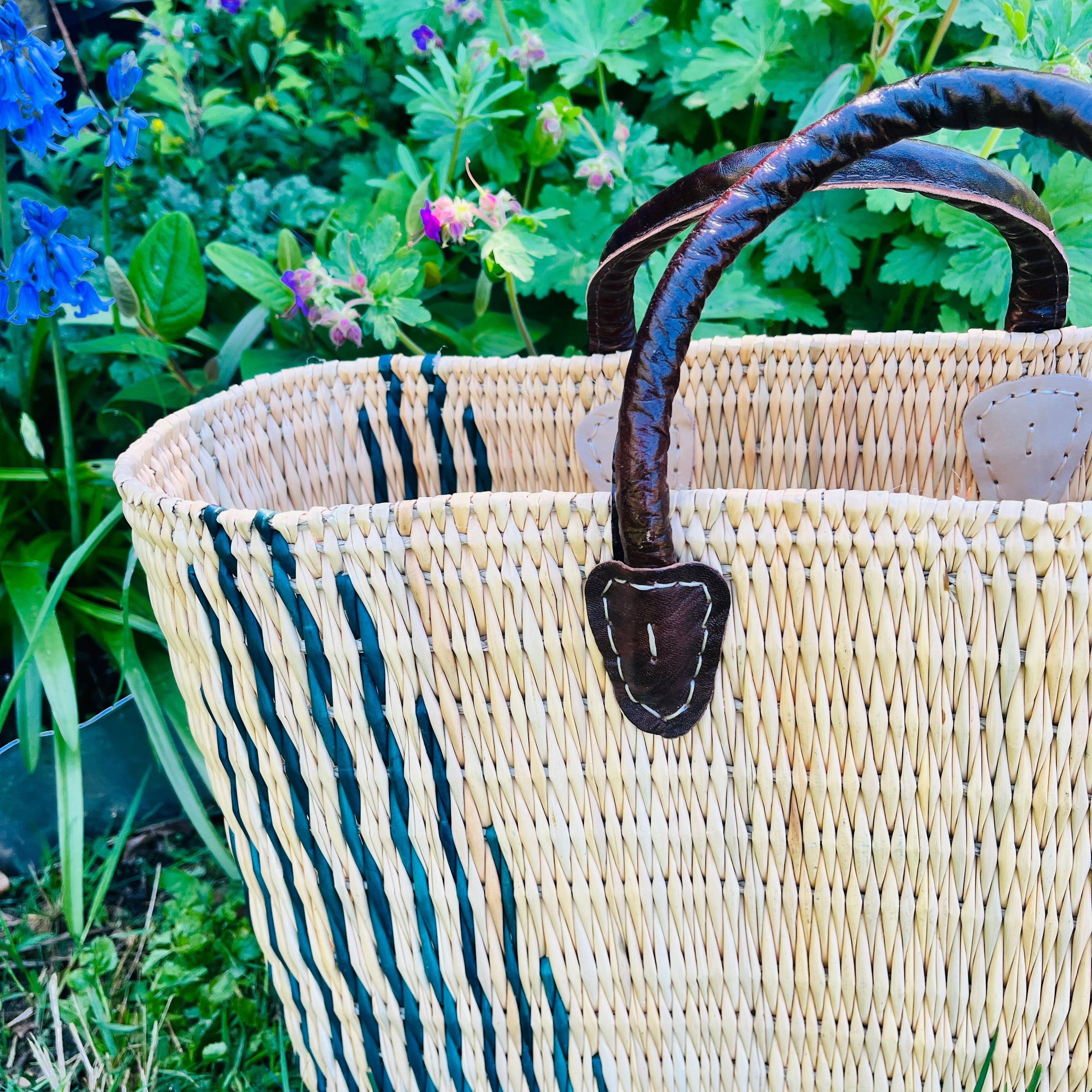 Moroccan Handmade Basket Green Reed Tote