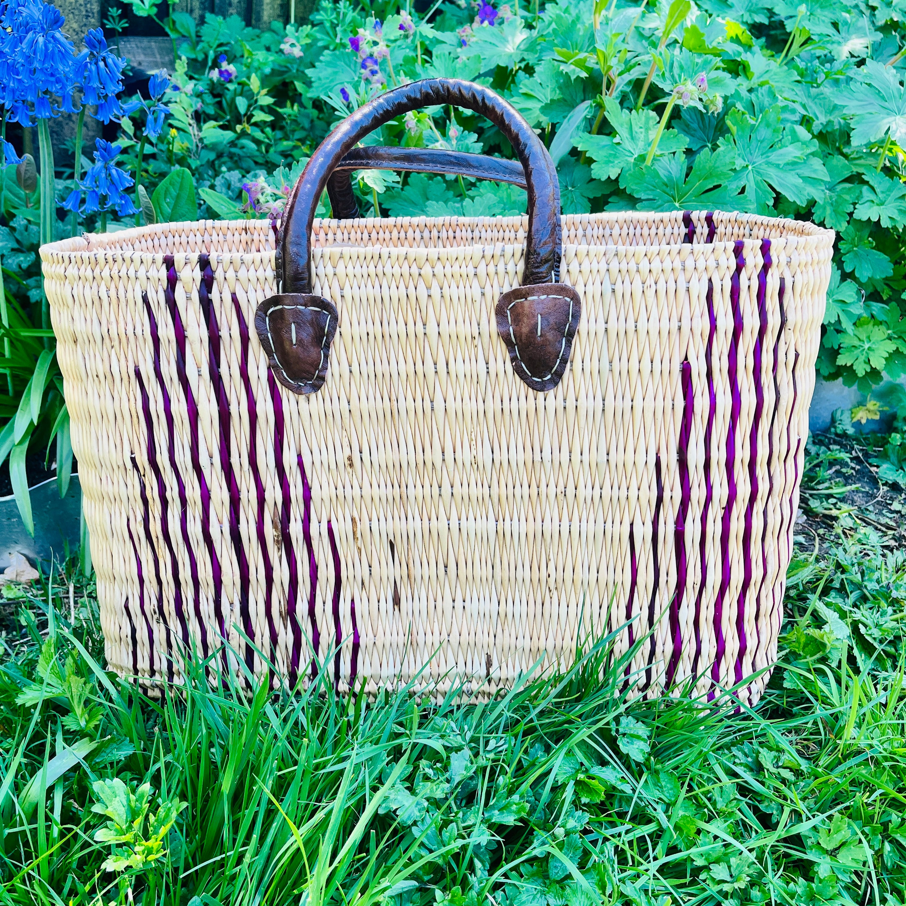 Moroccan Handmade Basket Plum Reed Tote