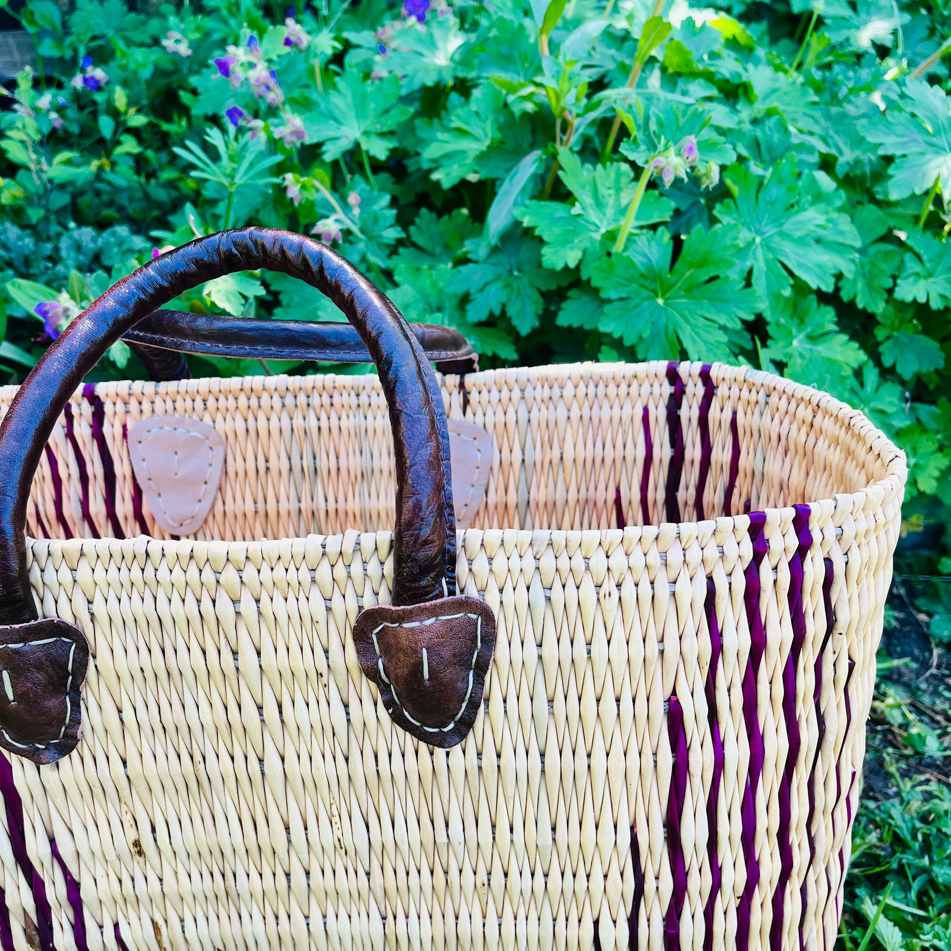 Moroccan Handmade Basket Plum Reed Tote