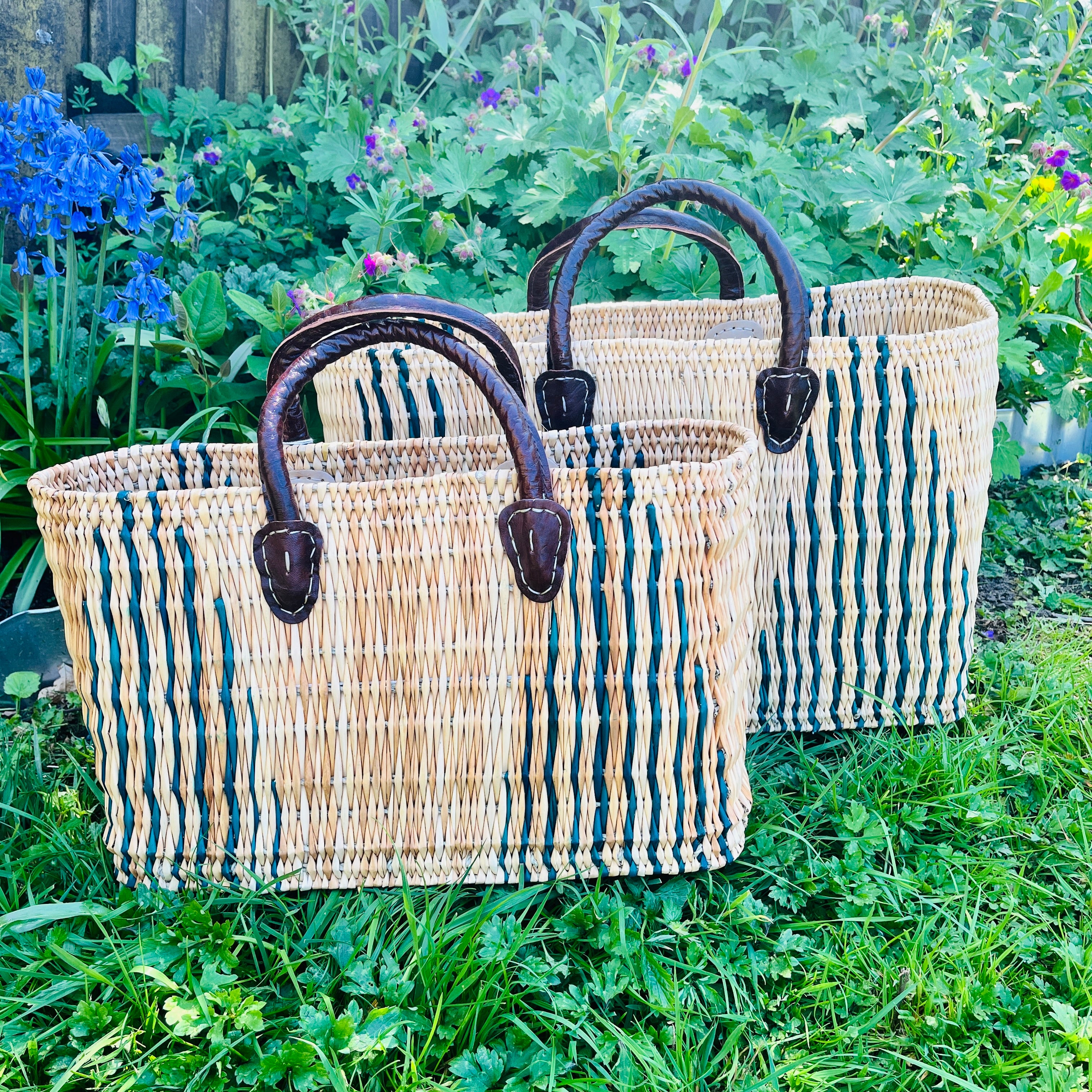 Moroccan Handmade Basket Green Reed Tote