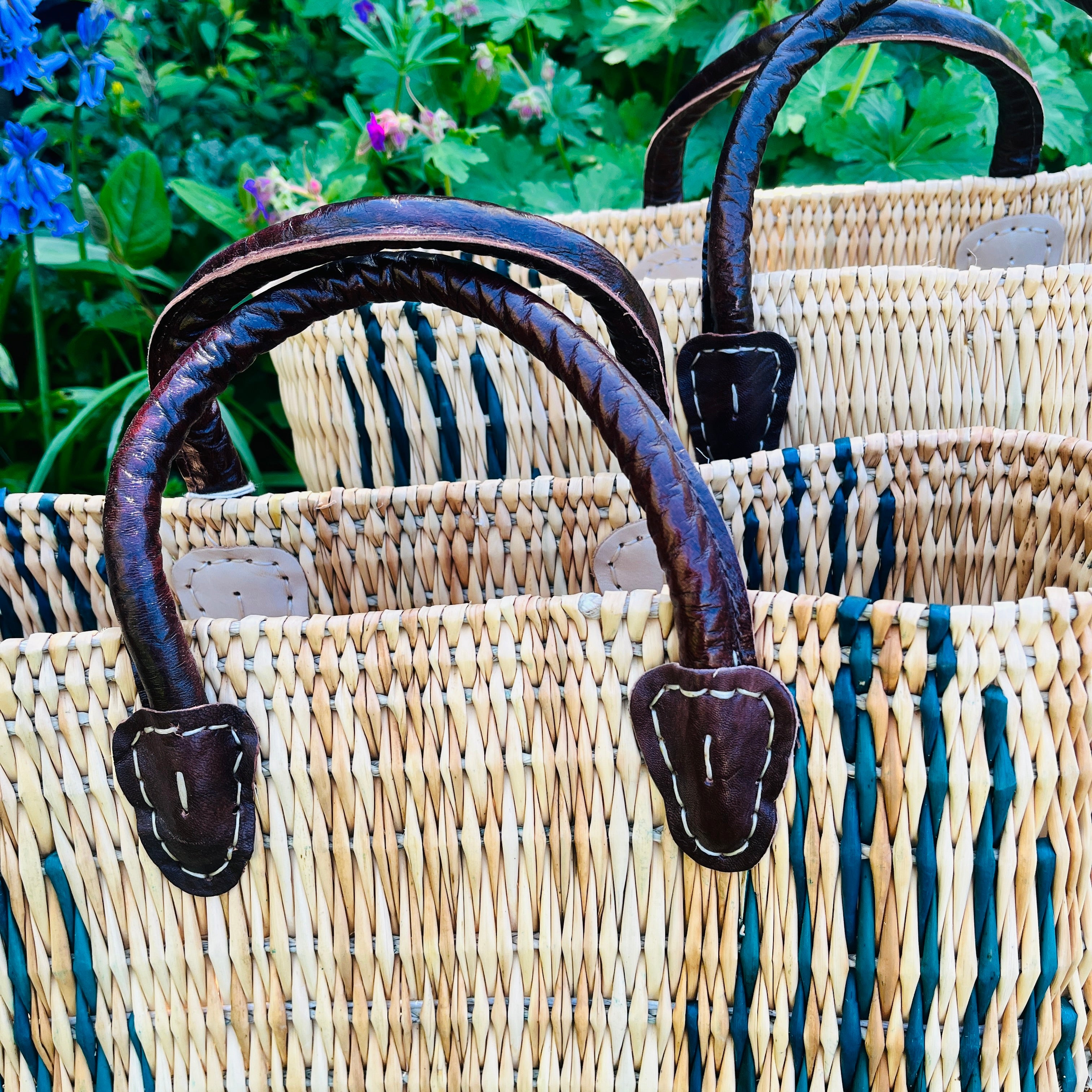 Moroccan Handmade Basket Green Reed Tote