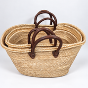 French Market Moroccan Handmade Basket Leather Handle
