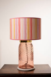 Coral Stripe Linen Drum Shade