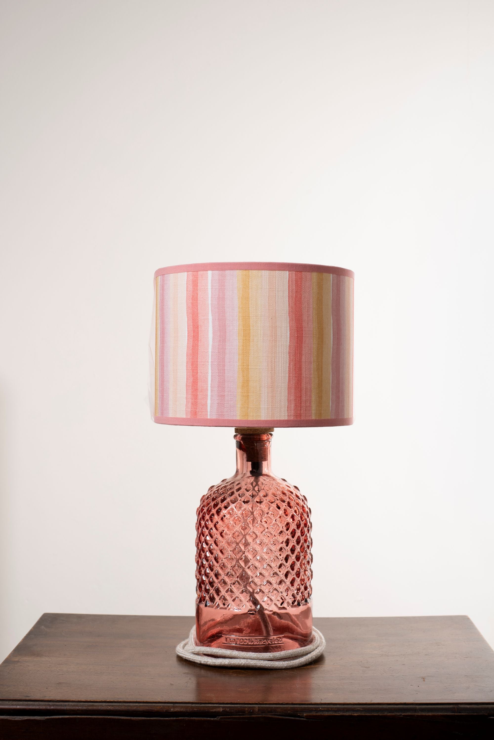Coral Stripe Linen Drum Shade