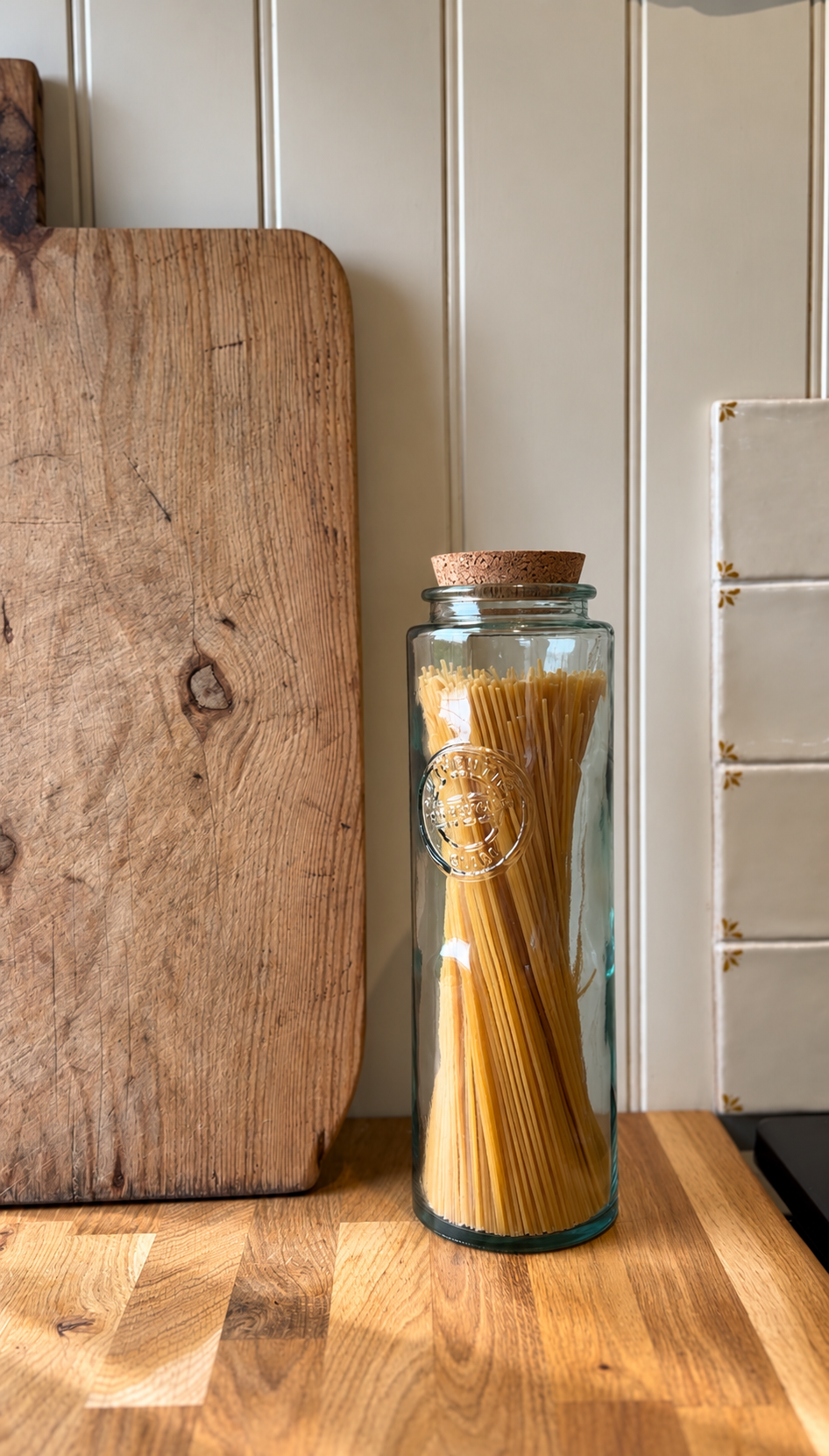 Authentic Recycled Glass Spaghetti Jar with a Cork Lid 30cm