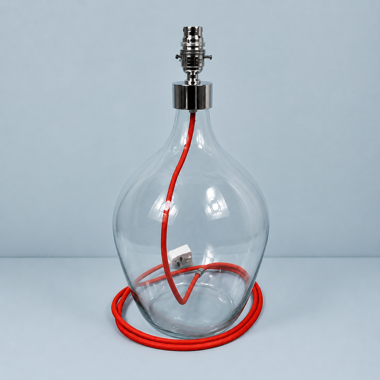 Chrome Top Mouth Blown Recycled Glass Lamp 64cm