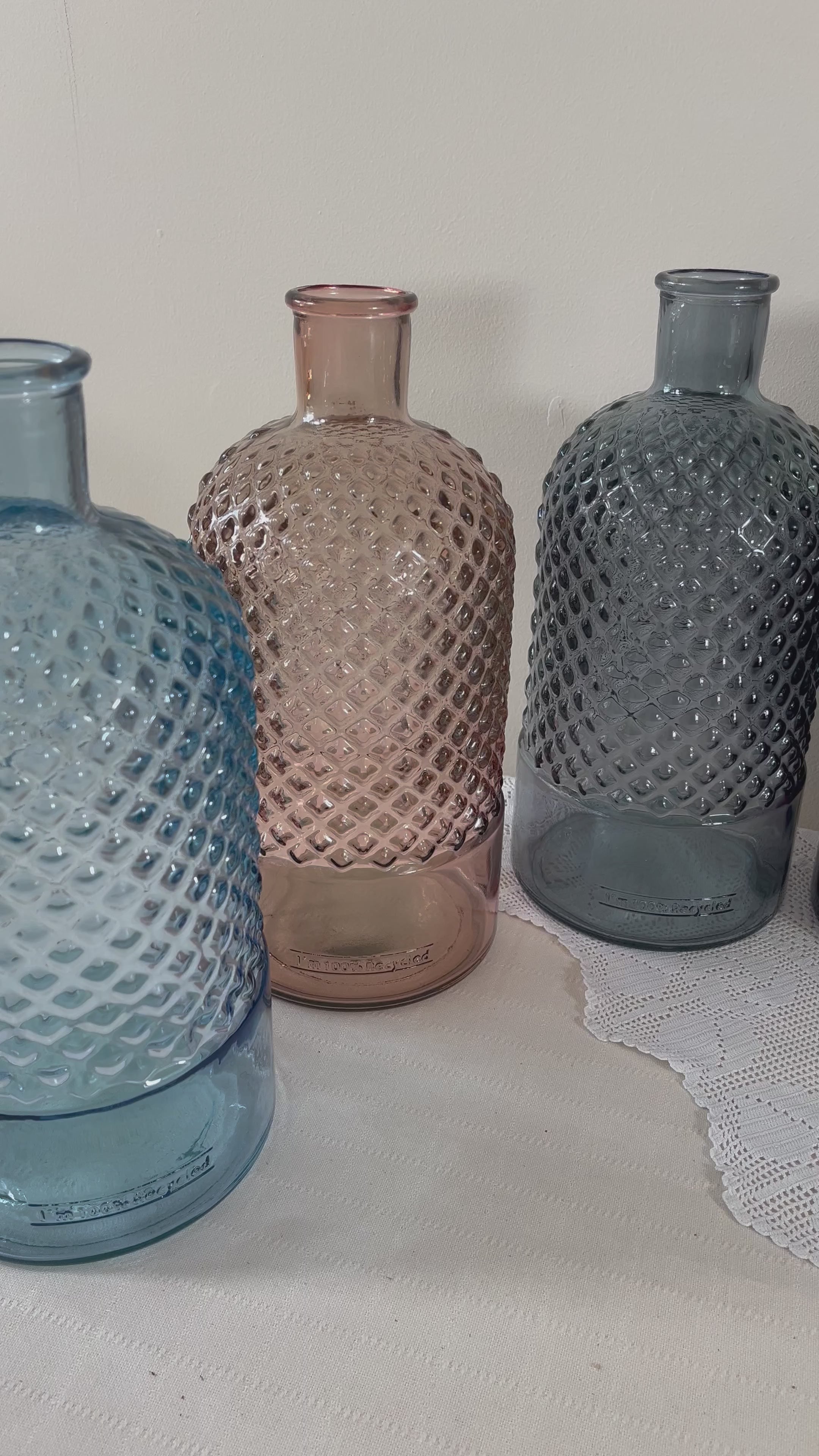 Recycled Glass Diamond Bottle Vase 28cm
